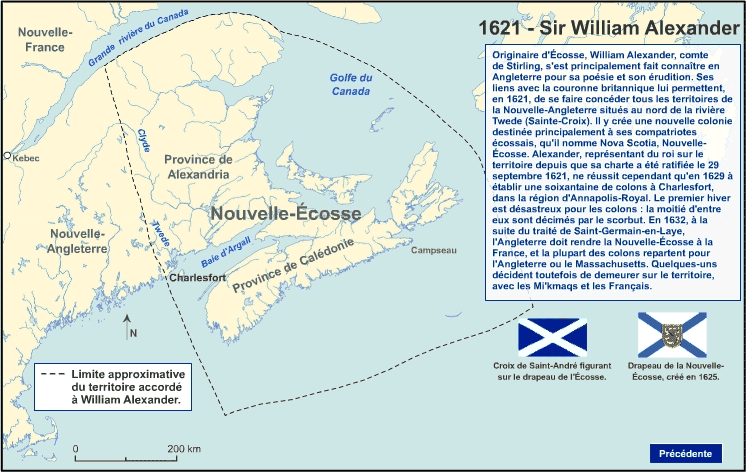 1621 - territory under Sir William Alexander in Nouvelle
        Ecosse